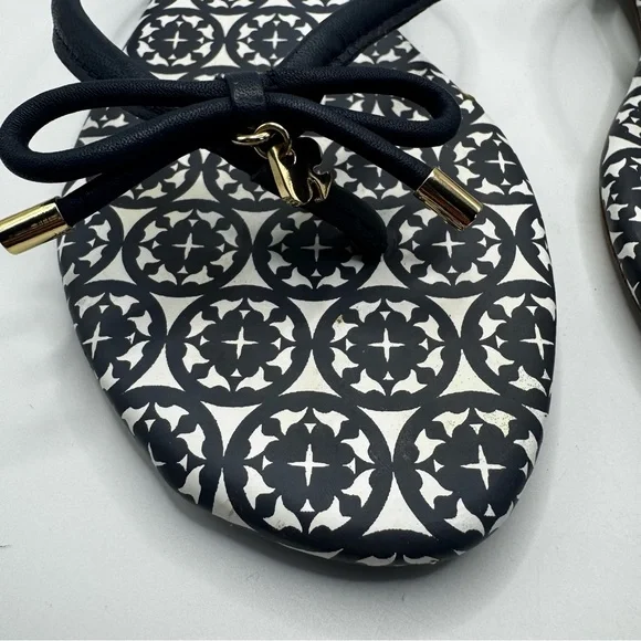 Kate Spade Mystic Bow Flats Sandals Navy White - Picture 3 of 8